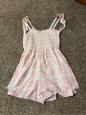 Francesca's Collections White and Pink Smocked Romper